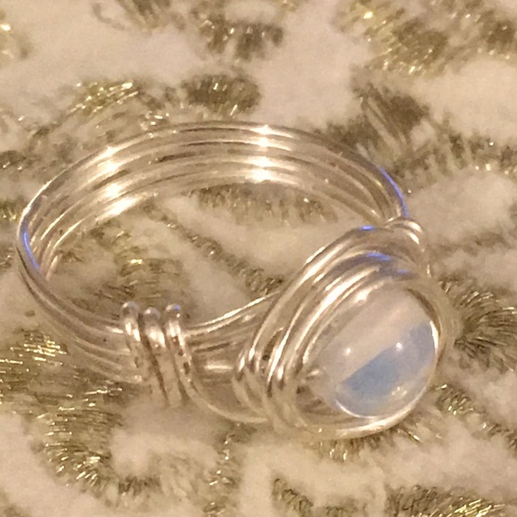 Opalite Silver plated wire wrapped ring . - Picture 1 of 5